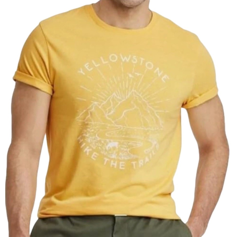 Goodfellow & Co Mens Yellowstone Hike The Trails Graphic T-Shirt‎ Yellow Medium